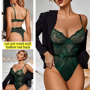 Sexy Lace Close-fitting And Slim-fitting Jumpsuit Ultra-thin Temptation Women's Underwear
