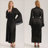 Black Lace-Panel Sexy Womens SpringSummer Loungewear Robe