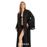 Black Lace-Panel Sexy Womens SpringSummer Loungewear Robe