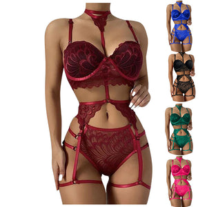 Underwear Sexy Lace Transparent Multicolor Four-piece Suit
