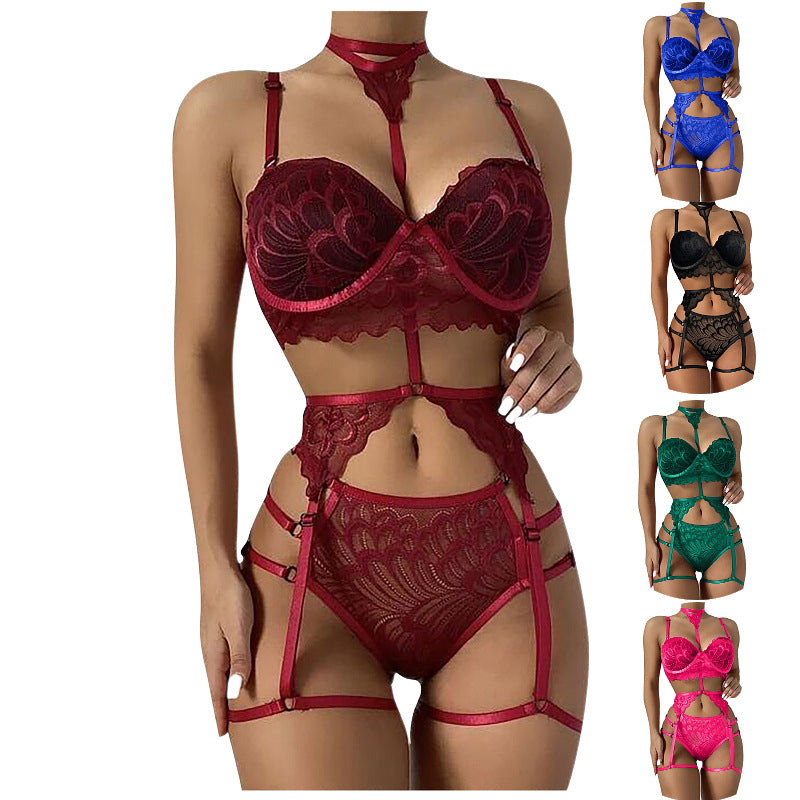 Underwear Sexy Lace Transparent Multicolor Four-piece Suit